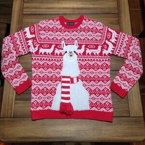 Blizzard Bay LS Llama Christmas Sweater Red & White - Size Medium